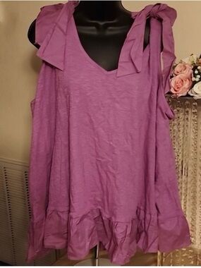 Terra & Sky Pink Tie-Shoulder Sleeveless Blouse